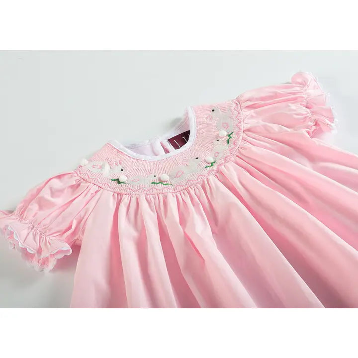 Pink Easter Bunny Smocked Bishop Dress