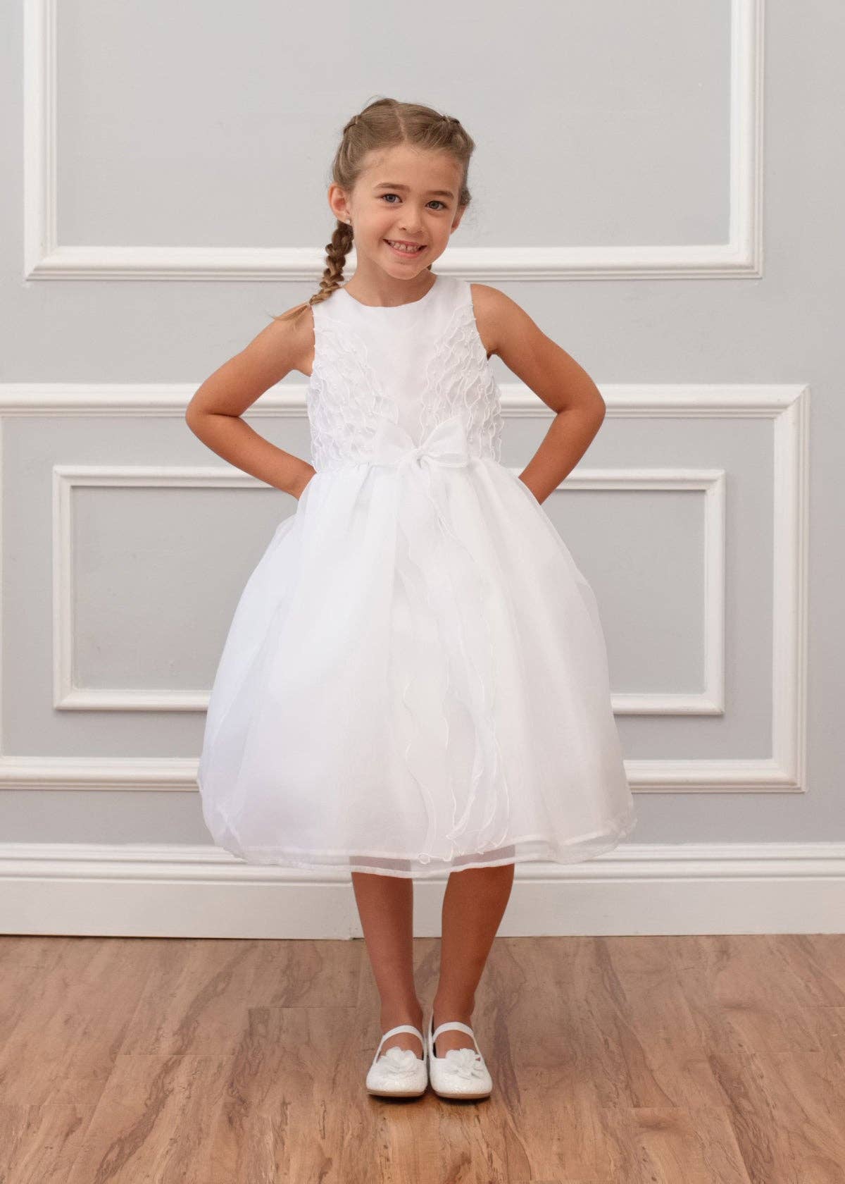 Sleeveless Organza Communion and Flower Girl Bow Dress