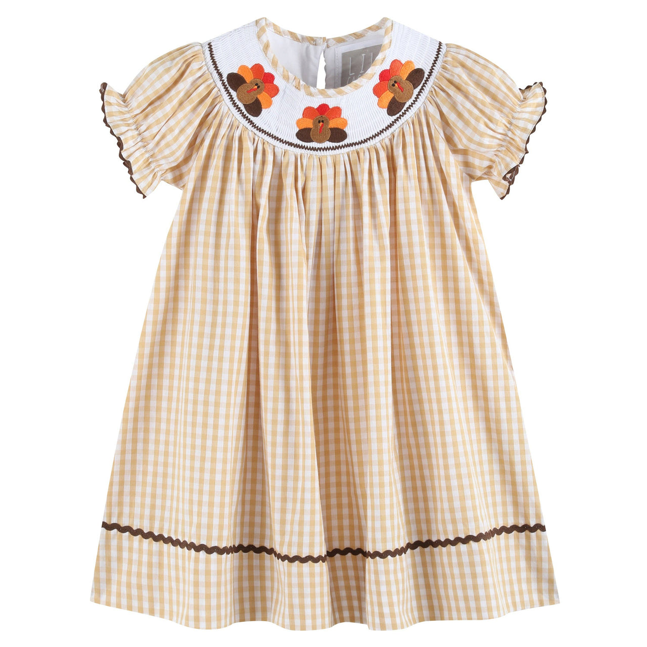 Brown Gingham Turkey Smocked Bishop Dress