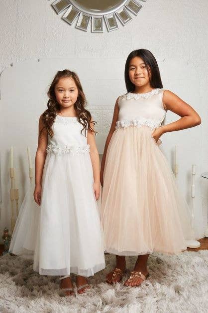 Luxurious Princess Ballgown Girls Dress with Floral Trim