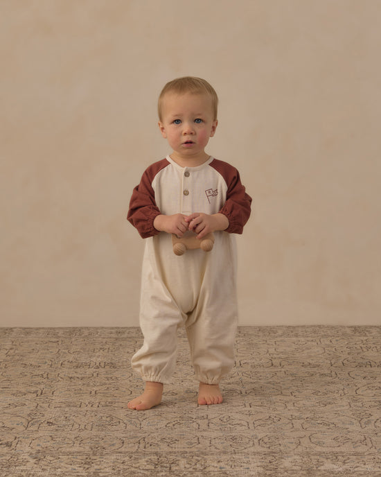 Henley Jumpsuit | Brick Color Block