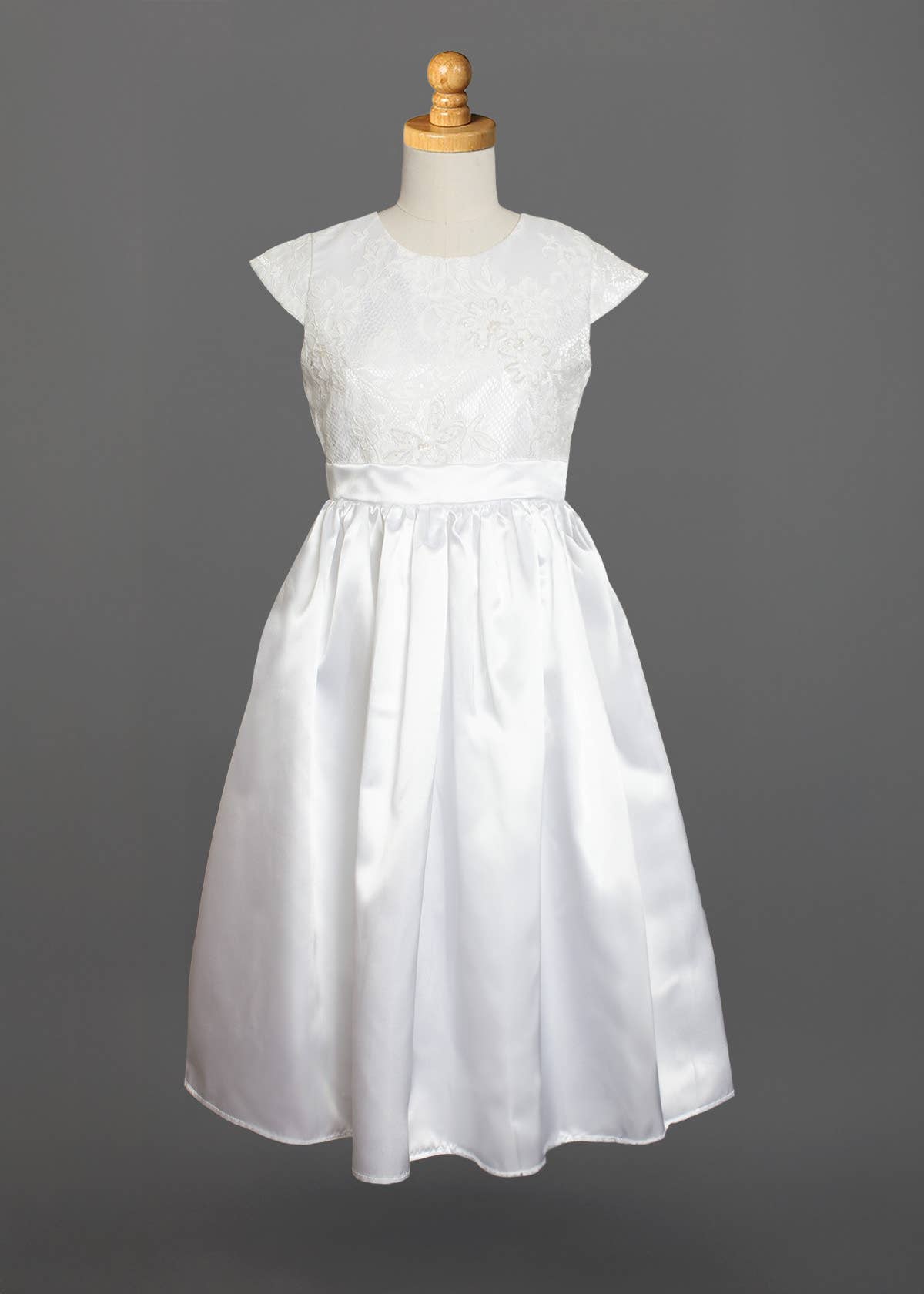 Tulle Over Satin Cap Sleeve Communion Dress