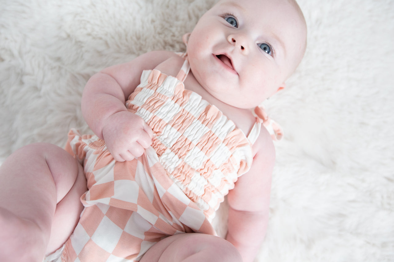 Smocked Bubble w/ Skirt | Checkerboard Pink
