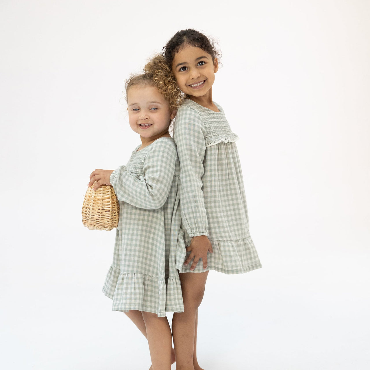 Smocked Ruffle Tiered Dress+Ribbed Legging Set | Mini Green Gingham