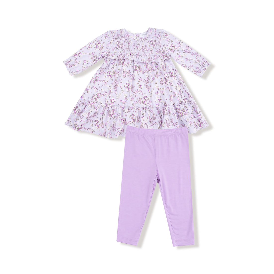 Smocked Ruffle Long Sleeve Tiered Dress+Legging Set | Sweet Dreams Floral