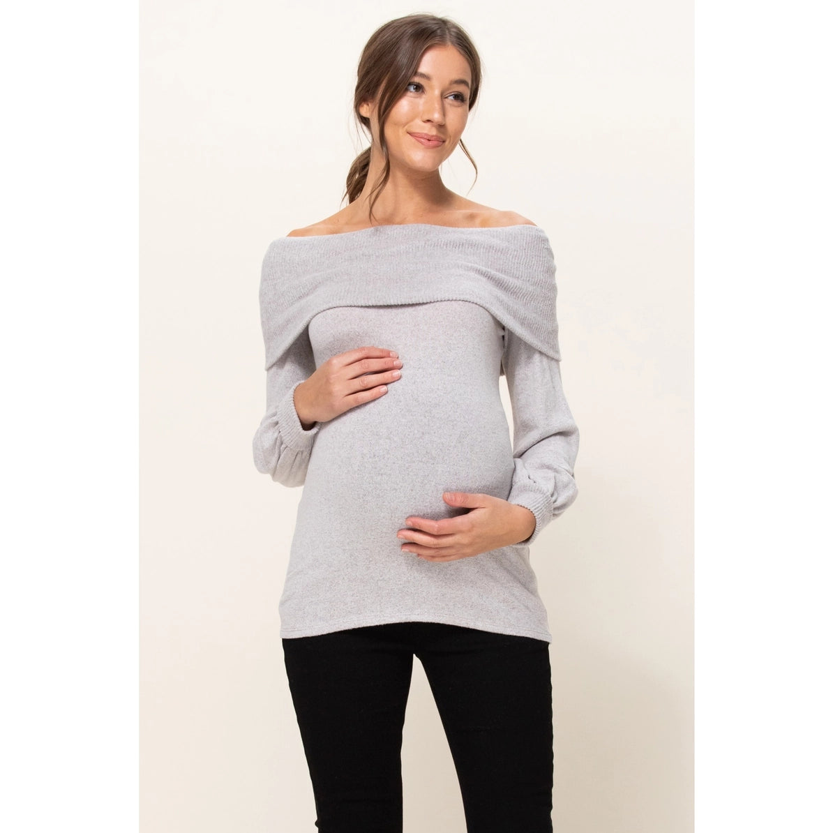 Off Shoulder Knit Maternity Top | Heather Grey