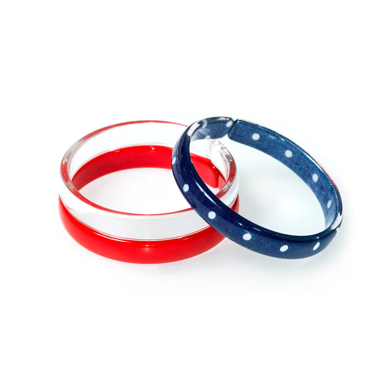 Patriotic Navy White Dots+Red+Clear Bangles