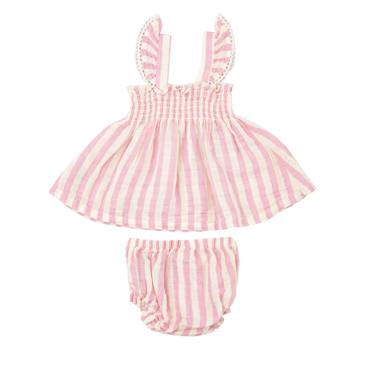 Ruffle Strap Smocked Top & Diaper Cover | Pink Stripe