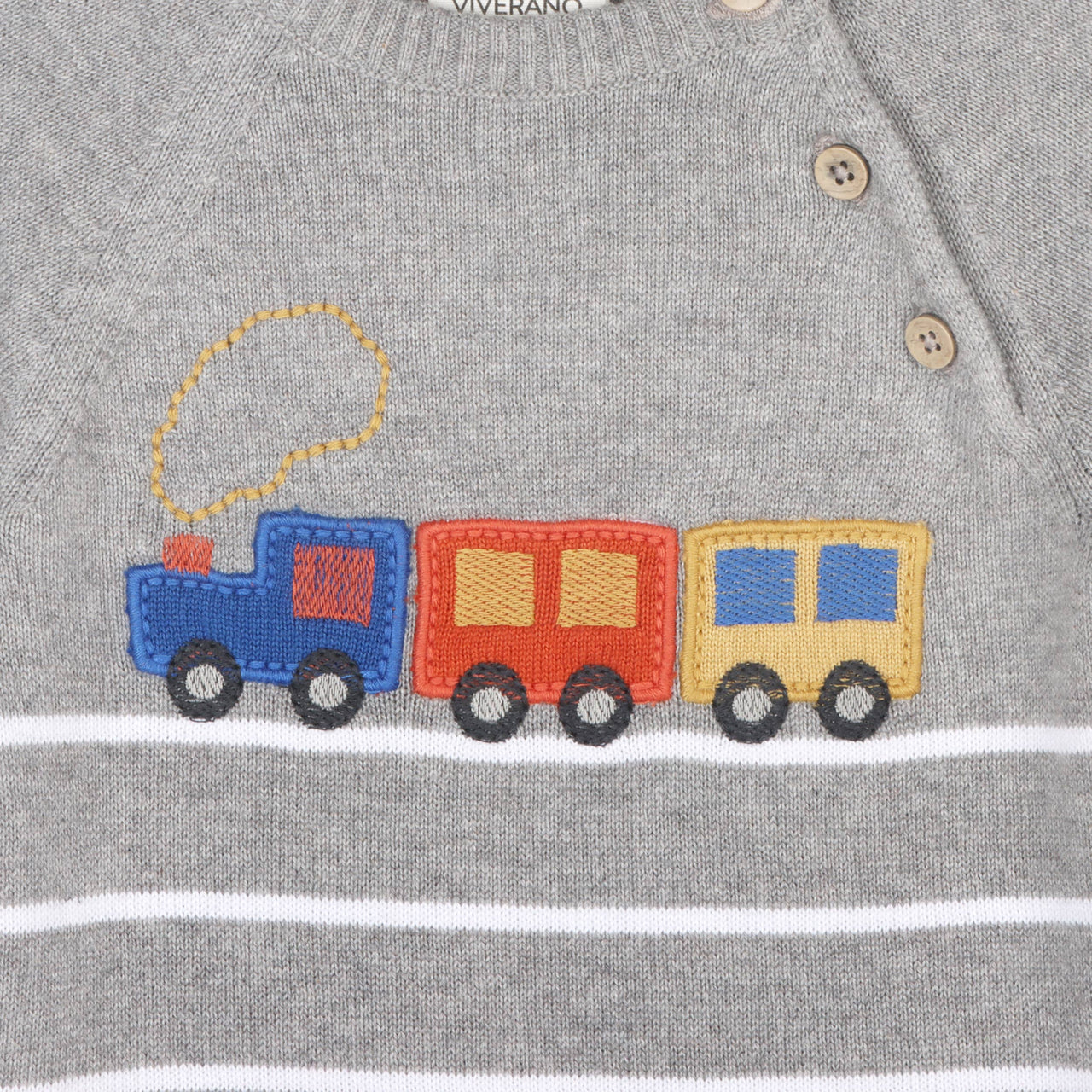 Train Applique Sweater Knit Baby Jumpsuit (Organic Cotton)