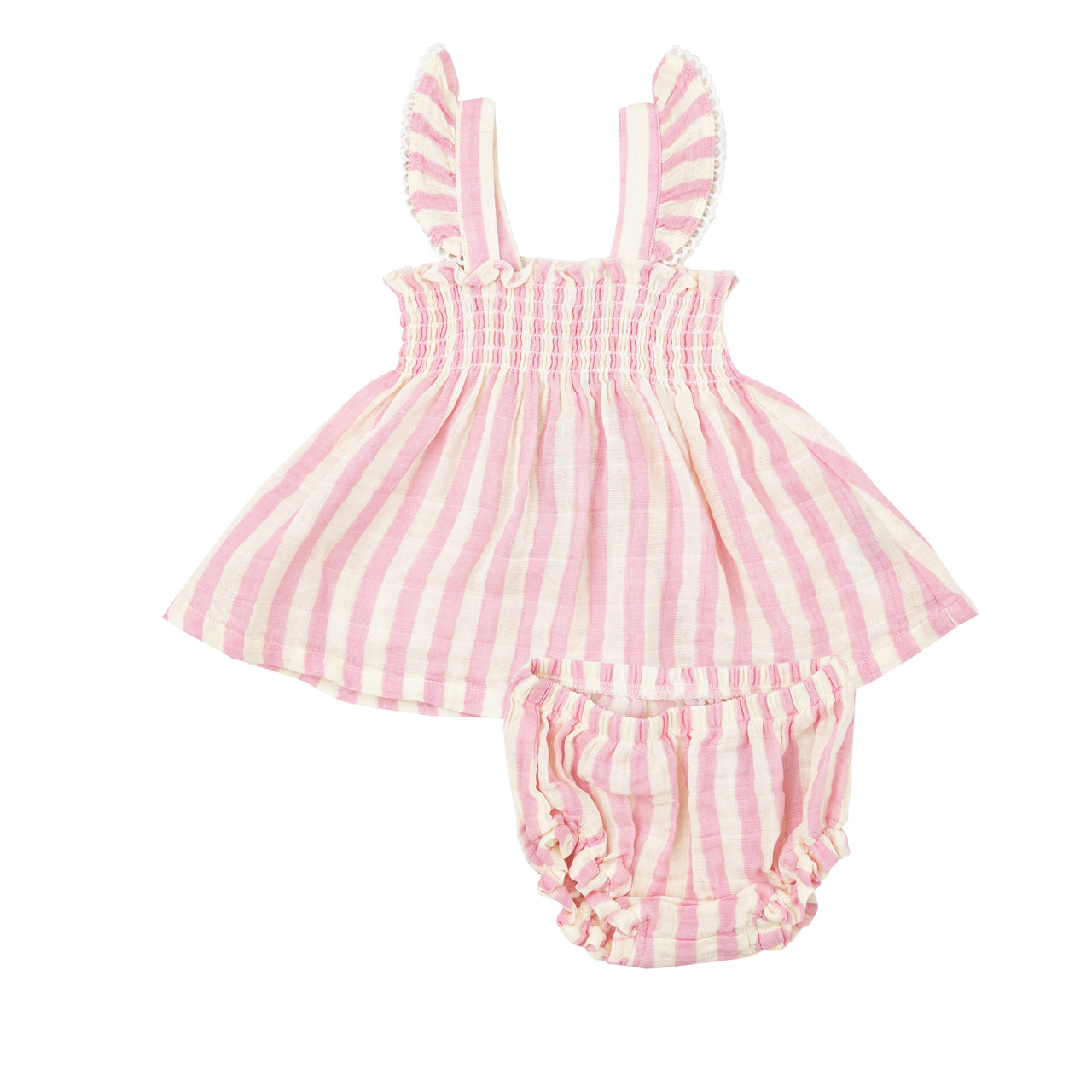 Ruffle Strap Smocked Top & Diaper Cover | Pink Stripe