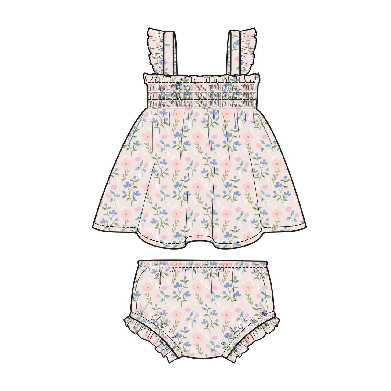Ruffle Strap Smocked Top & Diaper Cover | Simple Pretty Floral