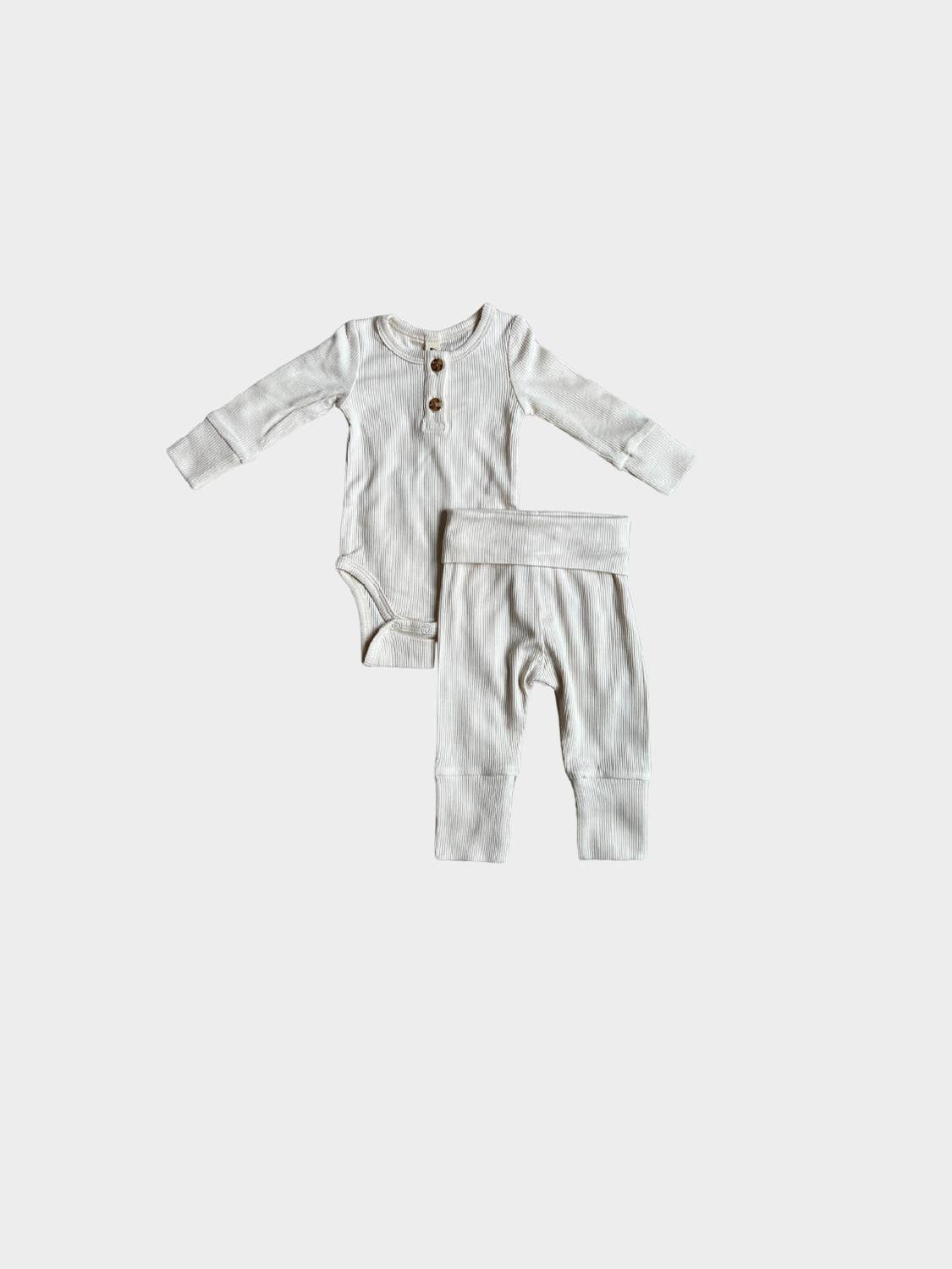 Ribbed Henley Bodysuit & Pant Set | Milk White
