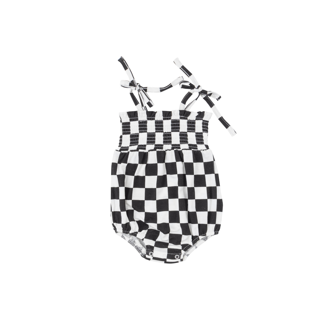 Tie Strap Smocked Bubble | Black Checkered Board