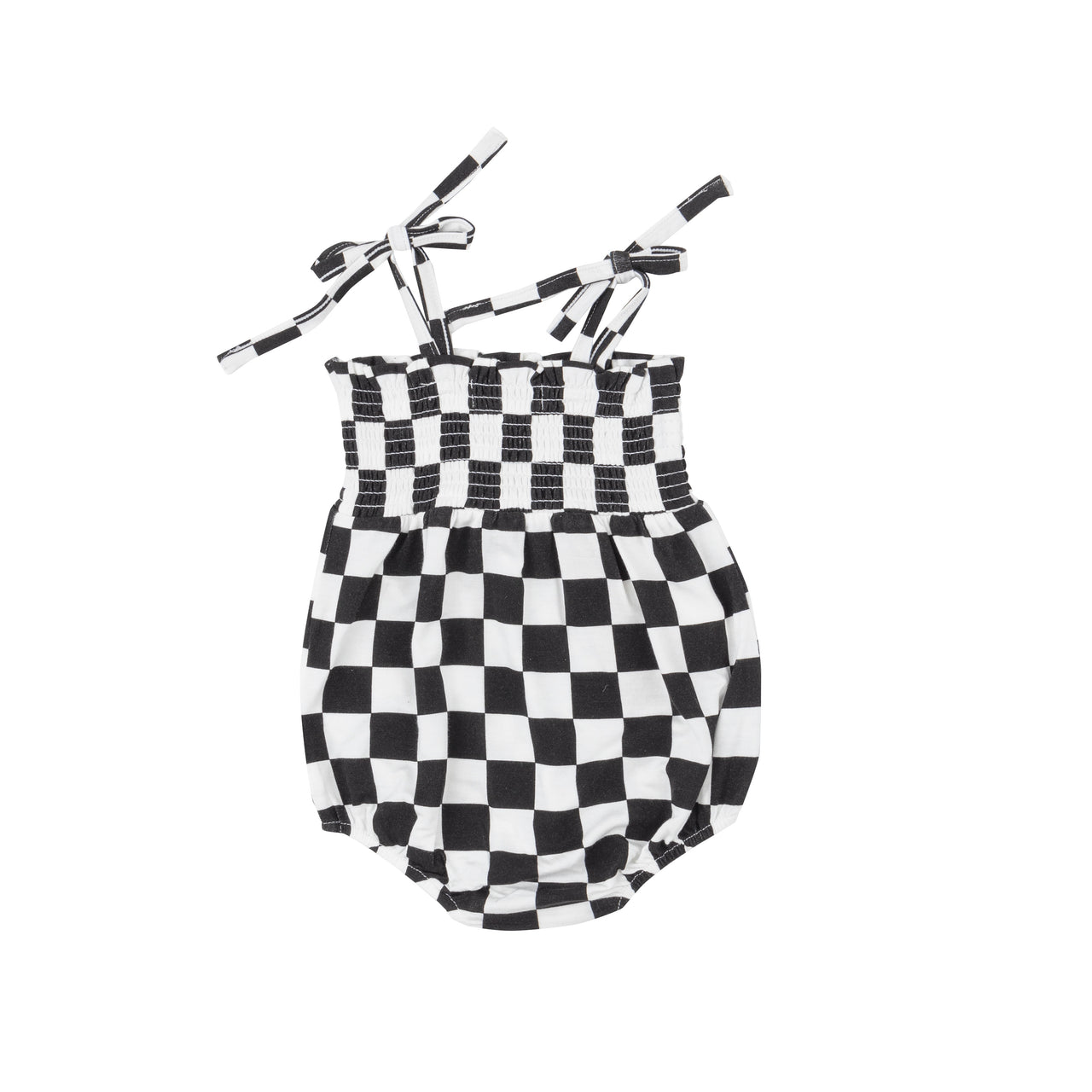 Tie Strap Smocked Bubble | Black Checkered Board