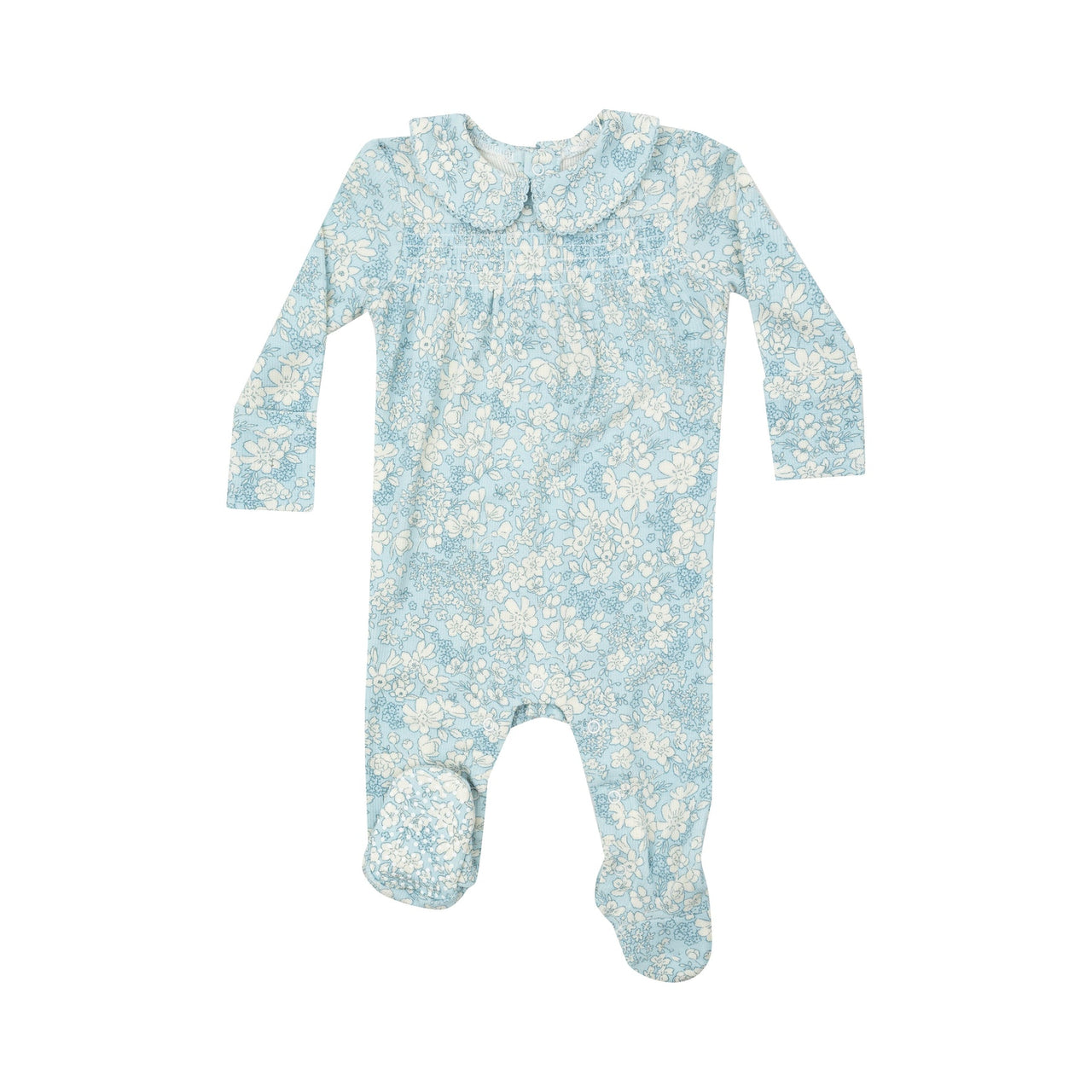 Smocked Peter Pan Footie | Blue Meadow Floral