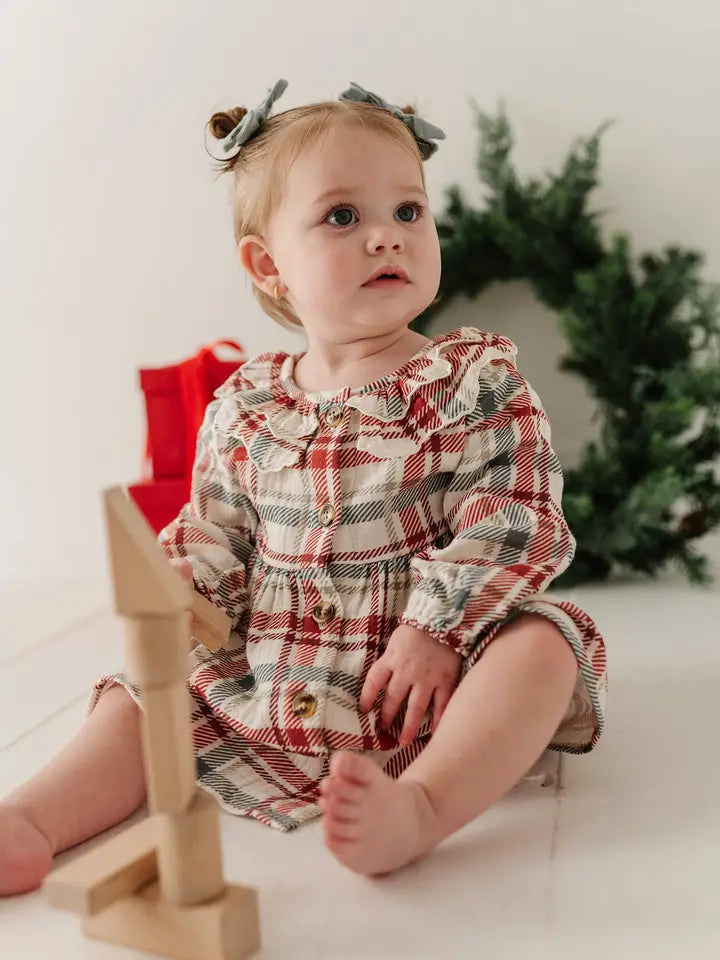 Girl's Ruffled Collar Dress Set | Tartan Plaid