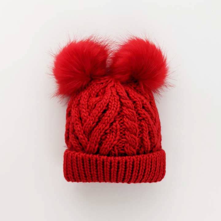 Red Fluffer Beanie Hat Baby & Kids