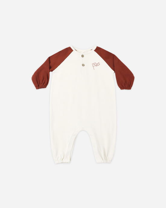 Henley Jumpsuit | Brick Color Block