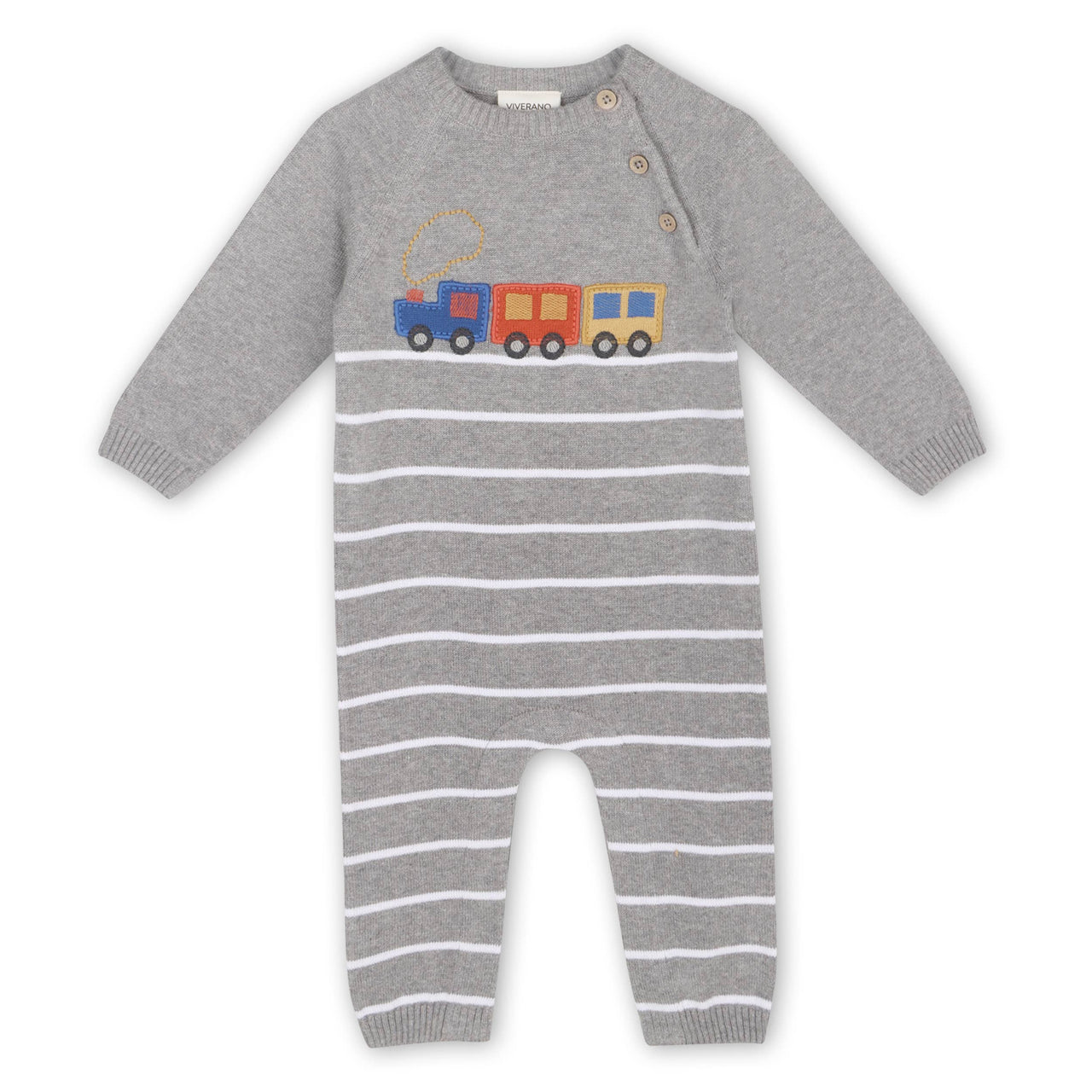 Train Applique Sweater Knit Baby Jumpsuit (Organic Cotton)