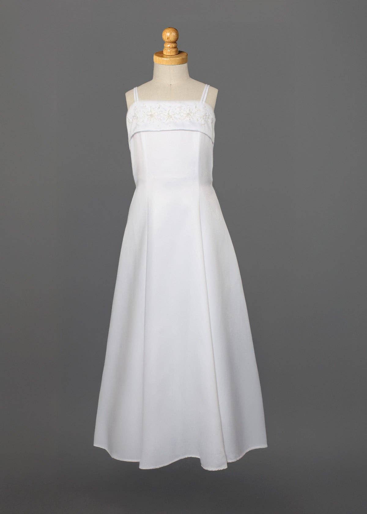 Satin A-Line Communion Dress w/ Hand Beaded Embellishments