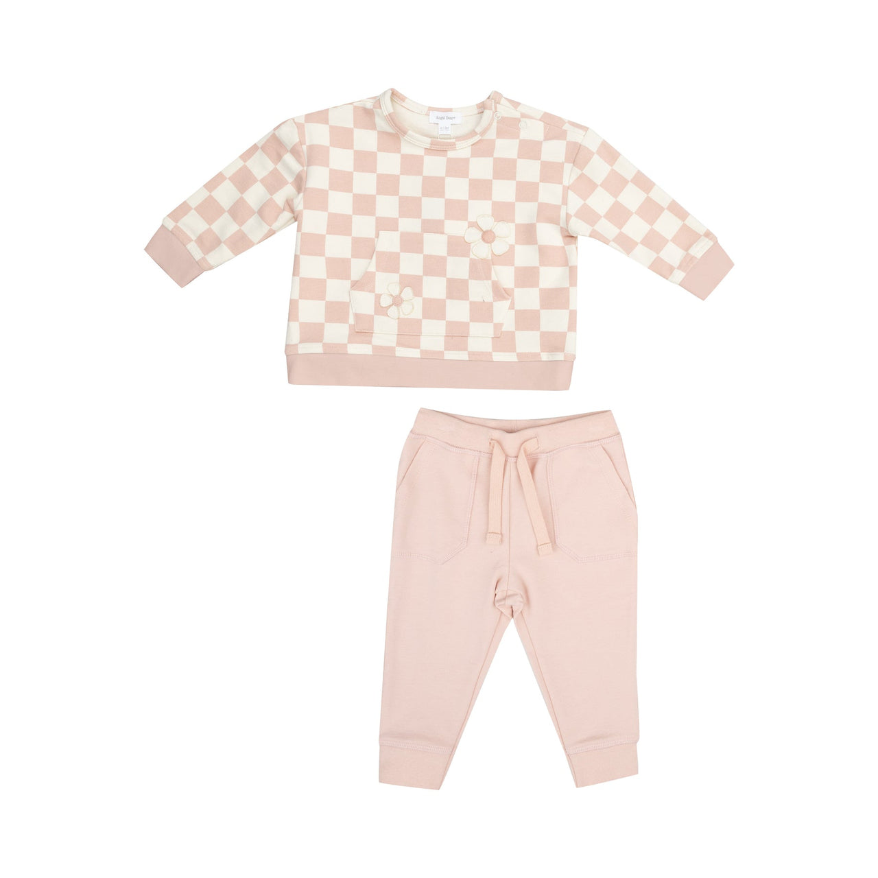 French Terry Sweatshirt With Daisy Patch & Jogger Set | Checkerboard Pink