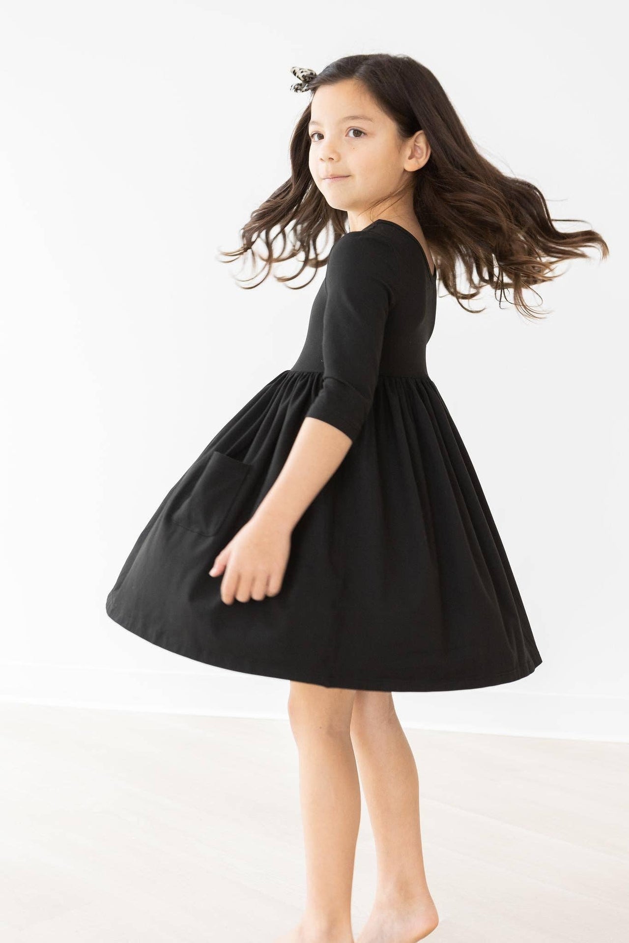 Black 3/4 Sleeve Pocket Twirl Dress **FINAL SALE**