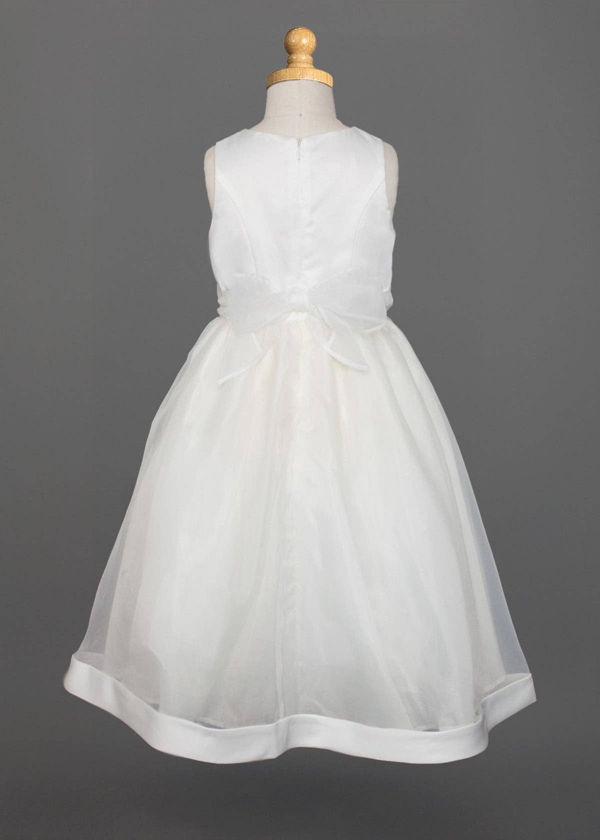 Ivory Satin and Organza Dress w/ Beaded Pearls