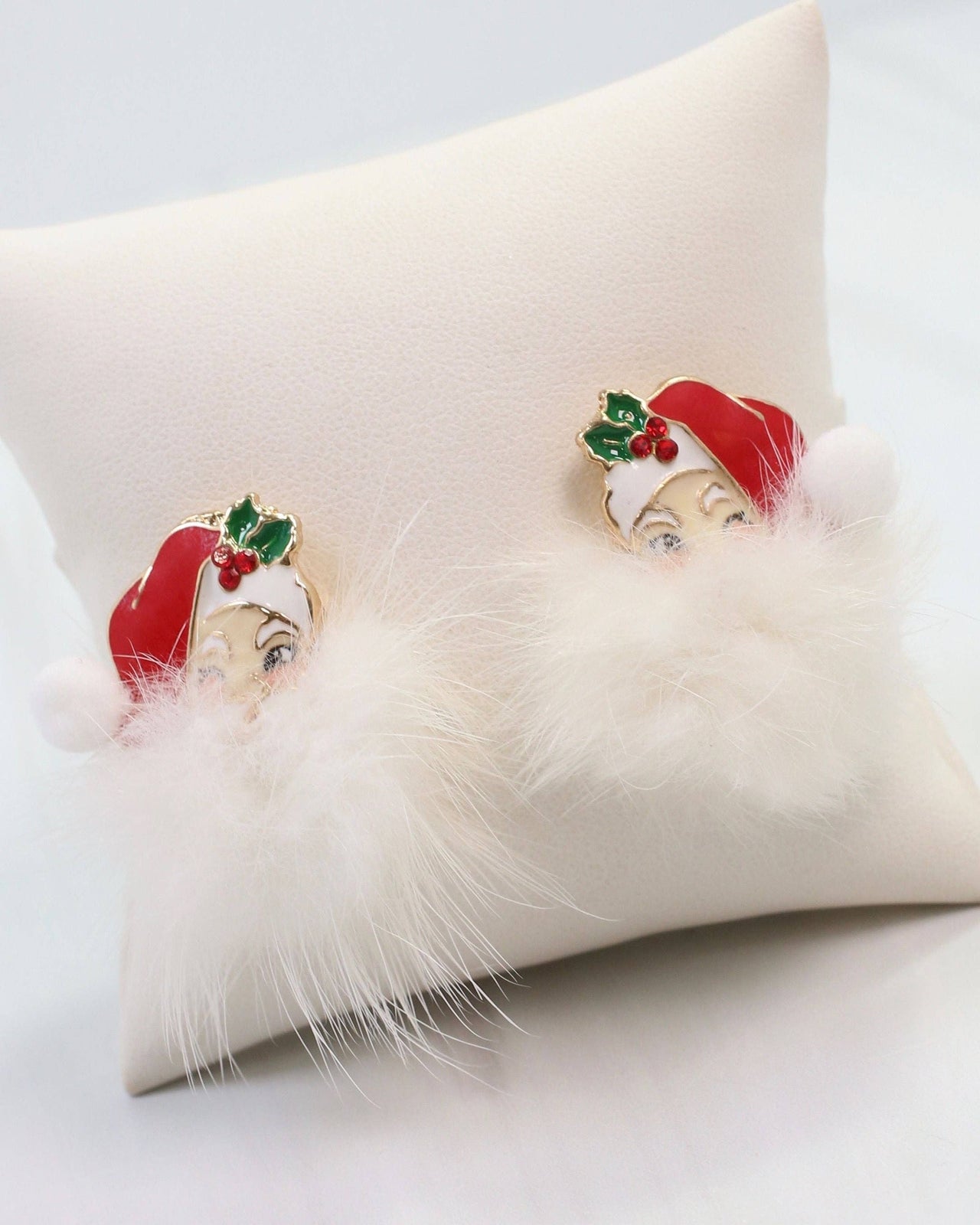 Fuzzy Santa Earring Red