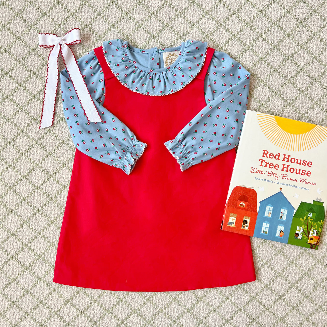 Long Sleeve Ramona Ruffle Collar Shirt | Barrington Blue Midway Micro Floral With Palmetto Pearl