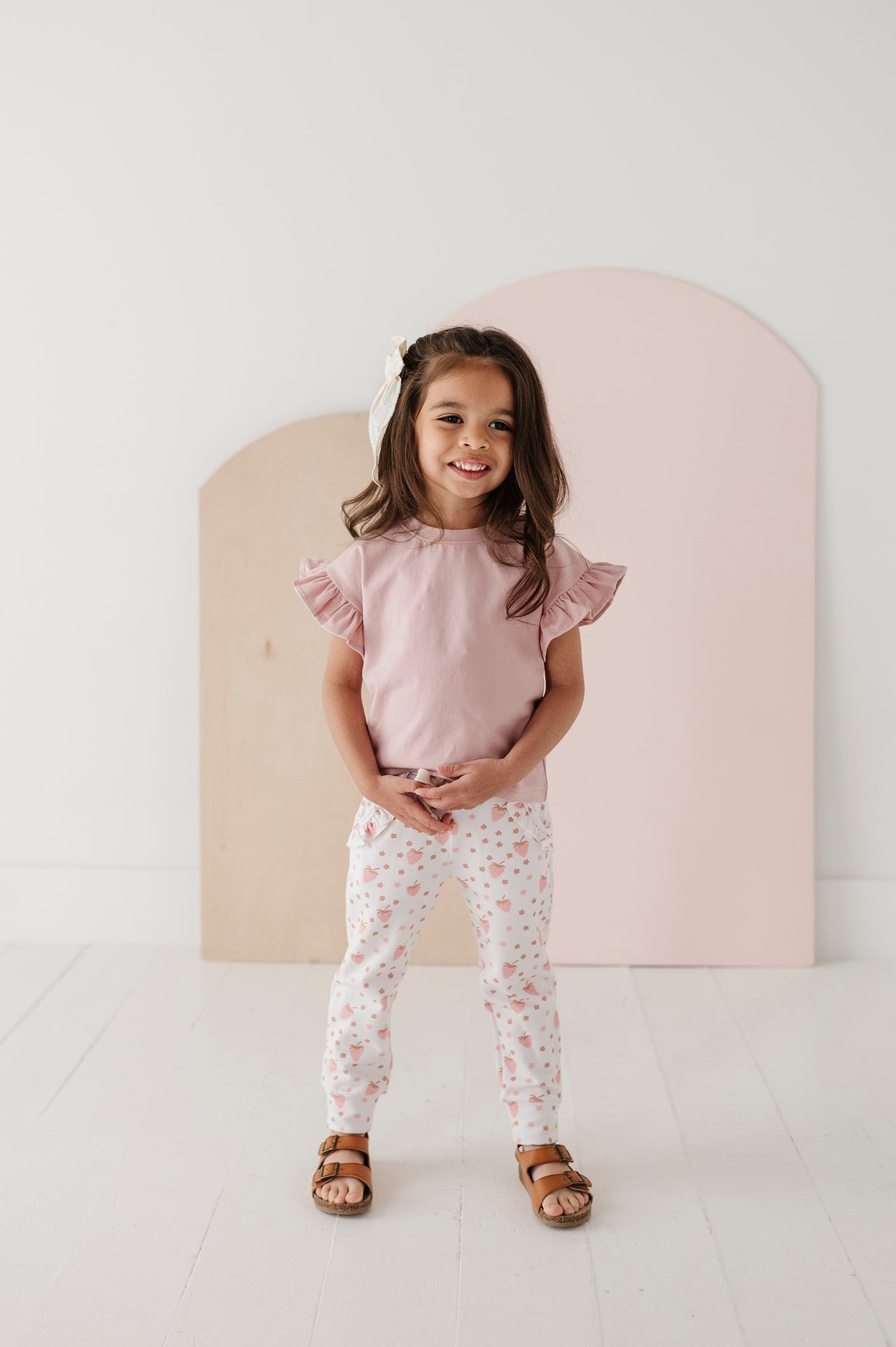 Girl's Short Sleeve Ruffle Sleeve Top | Mauve