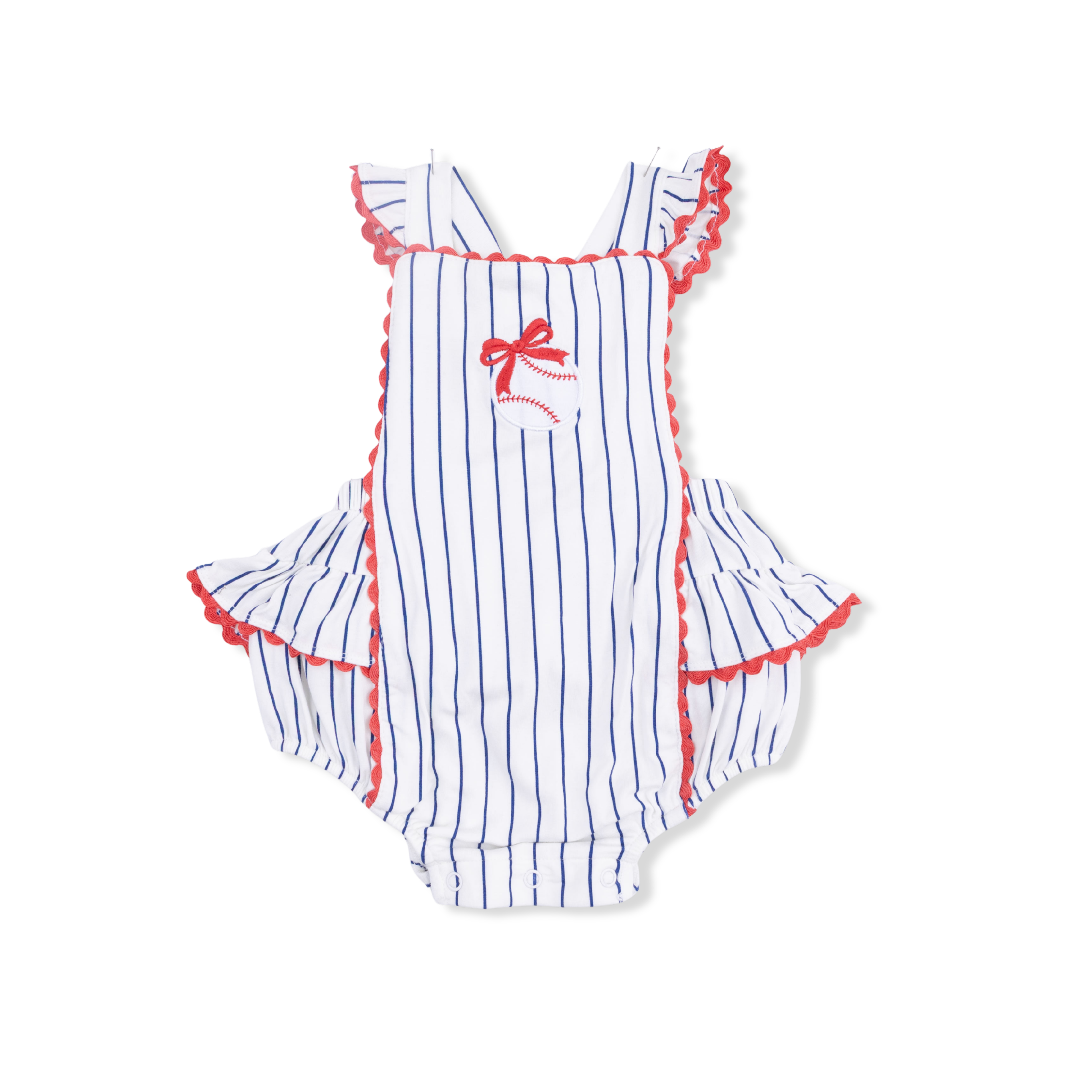 Angel Dear Ric Rac Ruffle Sunsuit | Baseball Stripe