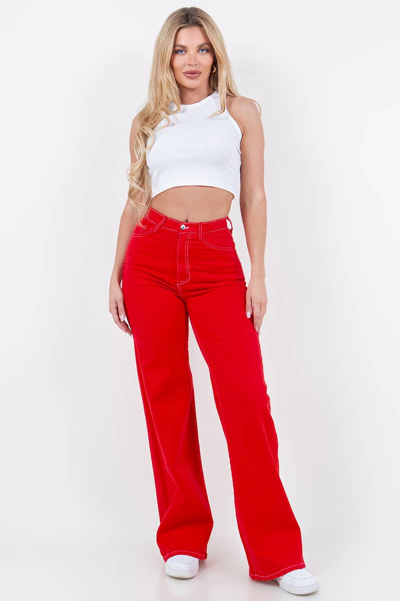 Wide Leg Jean | Cherry Red