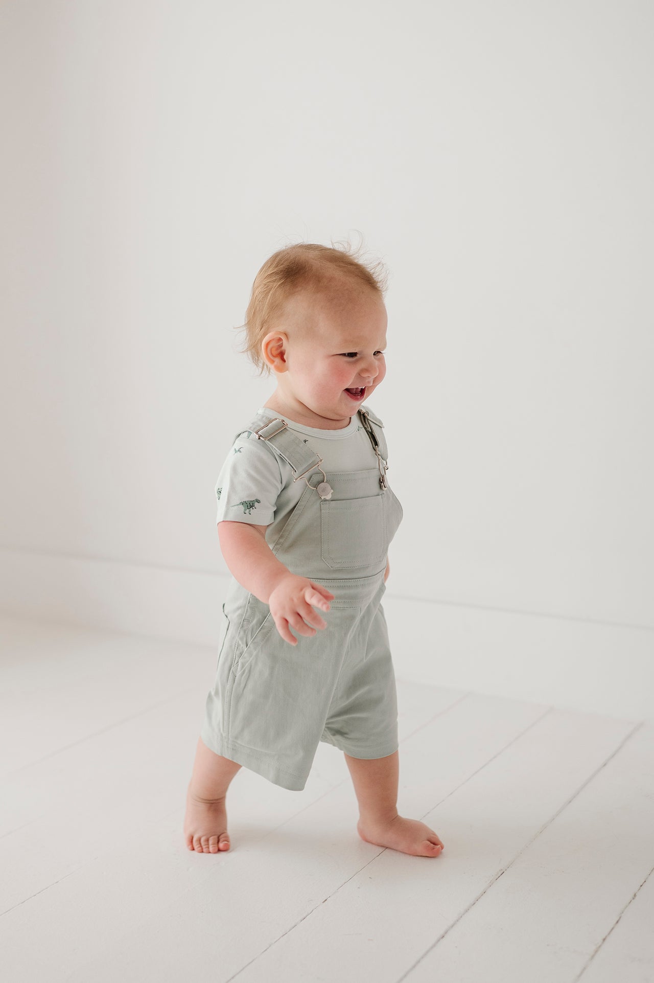 Cotton Overall Set | Aqua Grey Dinosaur