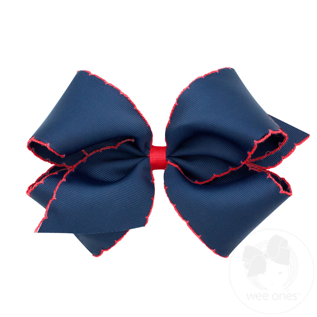King Moonstitch Grosgrain Hair Bow with Contrasting Wrap | Navy w/Red