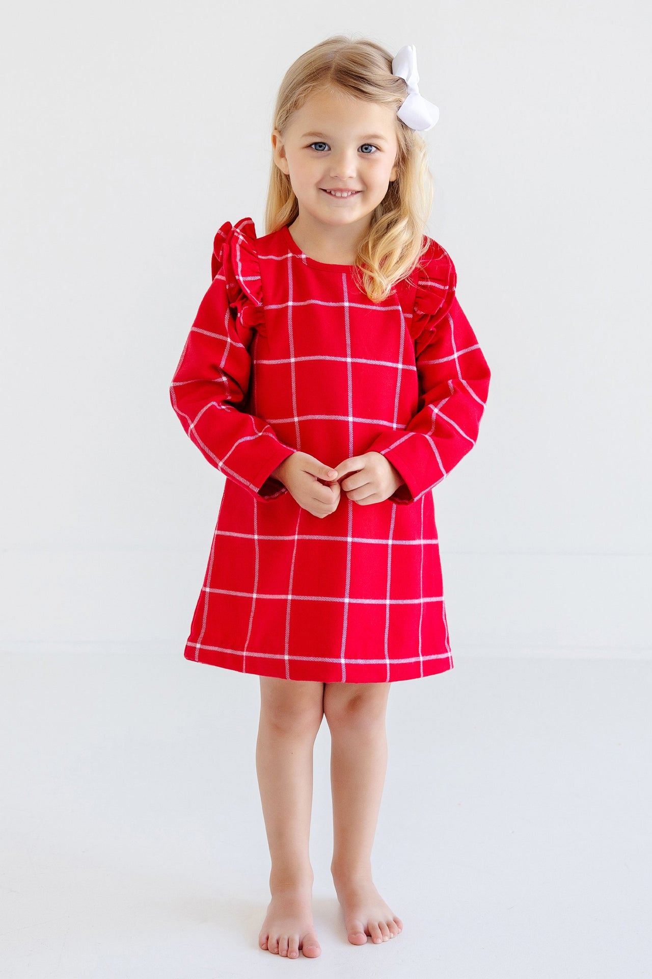 Long Sleeve Ruehling Ruffle Dress Woodland Avenue Windowpane