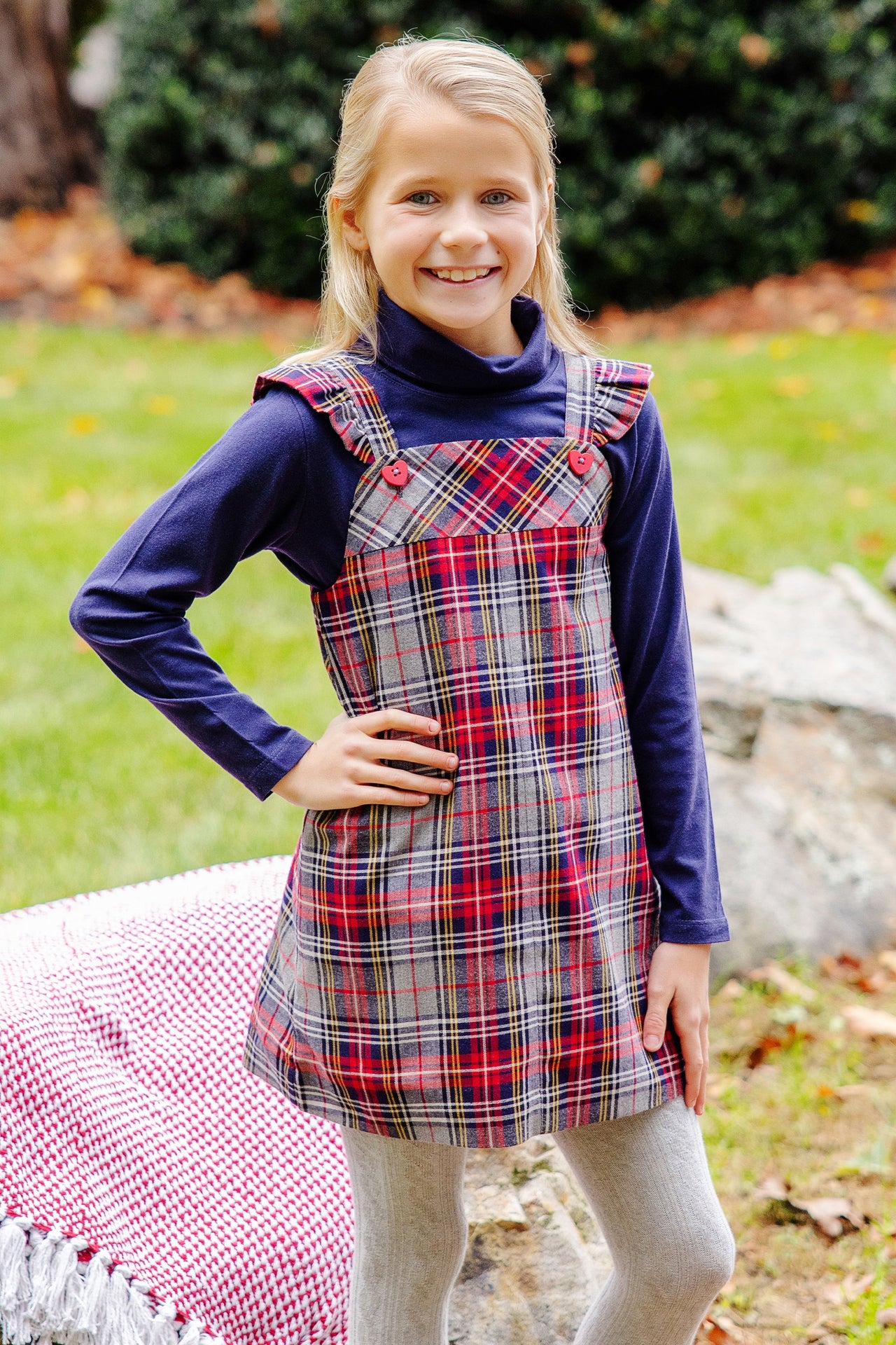 Julia Jumper (Flannel) - Park Lane Plaid with Richmond Red Heart Buttons