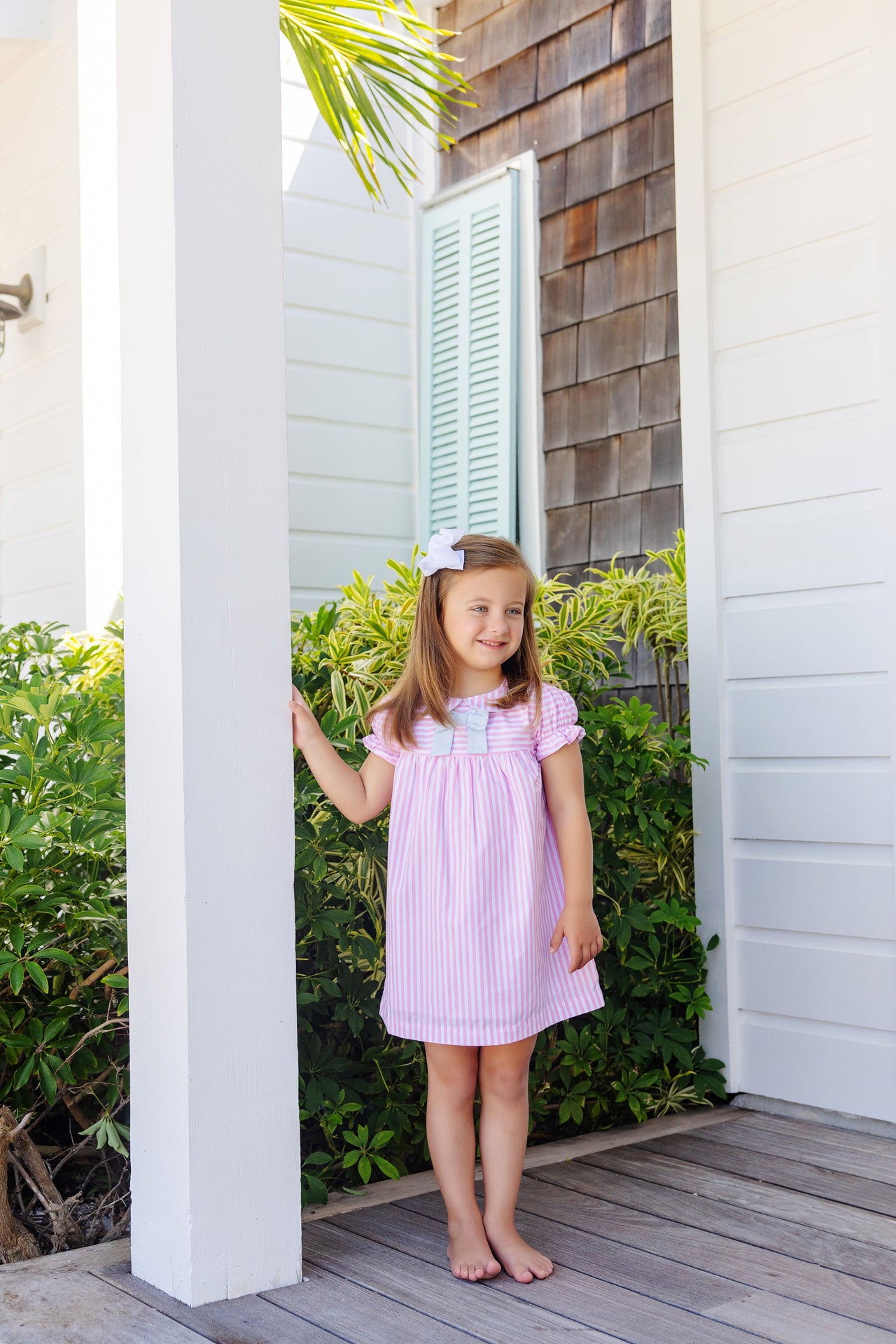 Banks Bow Dress | Pier Party Pinckney Pink Stripe with Buckhead Blue