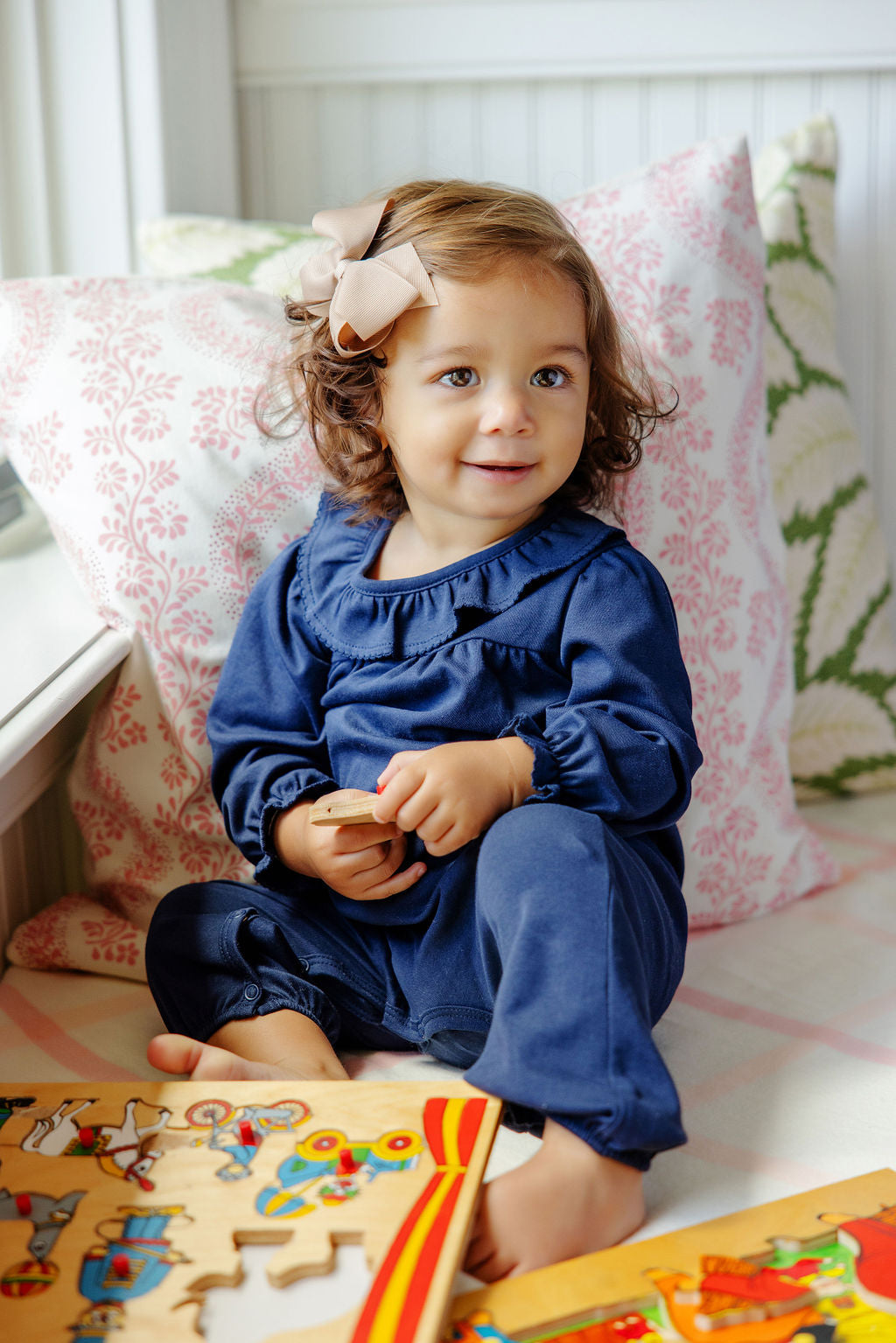 Long Sleeve Ramona Ruffle Romper Nantucket Navy