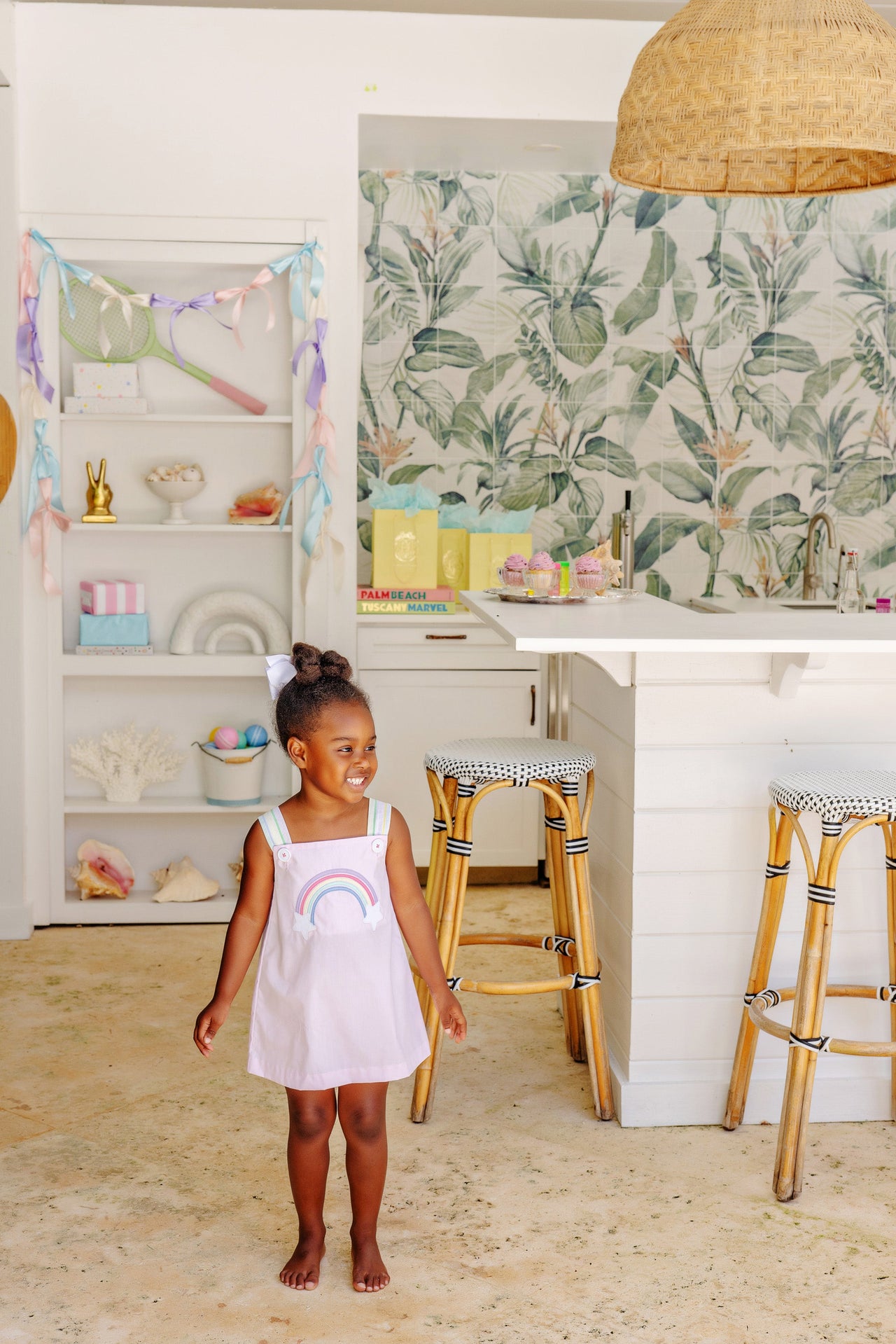 Jillian Jumper Set | Palm Beach Pink with Santa Maria Seersucker & Rainbow Applique ** FINAL SALE **