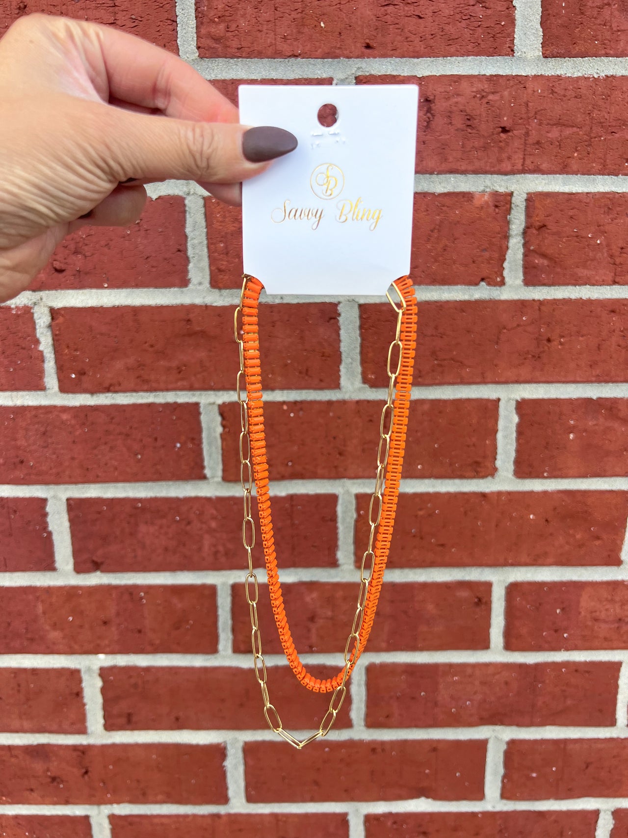 Orange Baguette Gold Paperclip Necklace