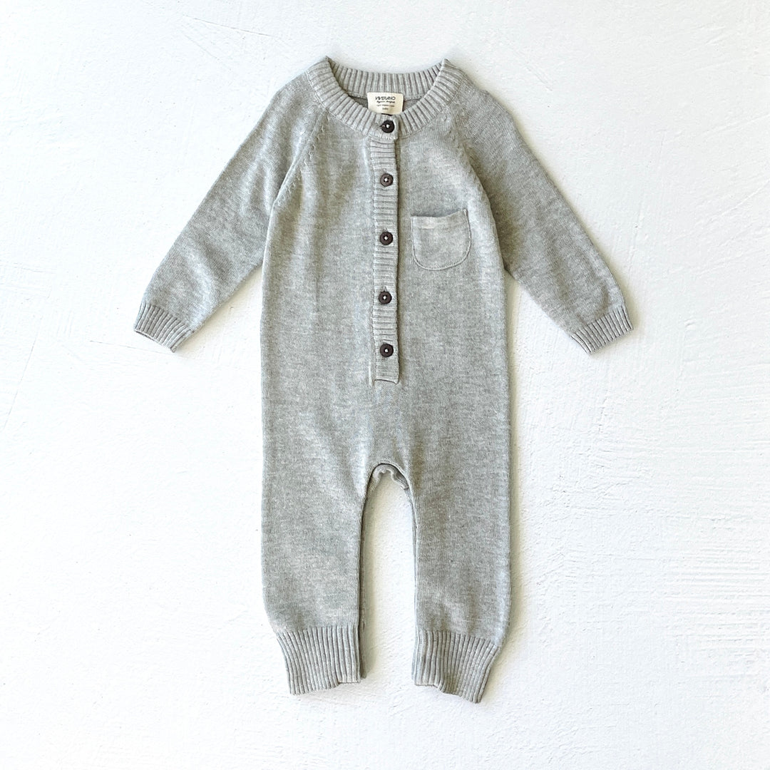 Milan Earthy Knit Classic Button Jumpsuit | Heather Grey