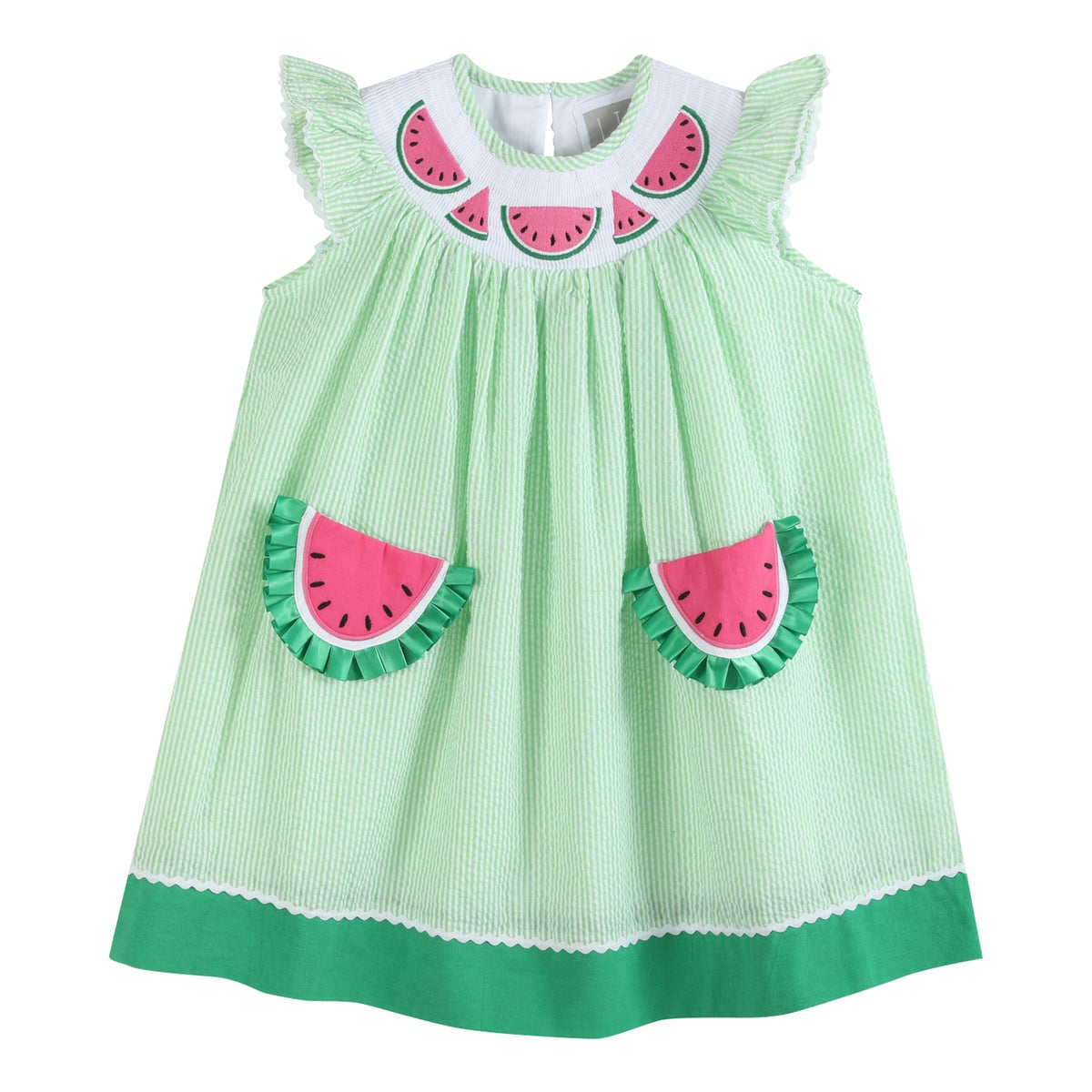 Watermelon Green Seersucker Bishop Dress