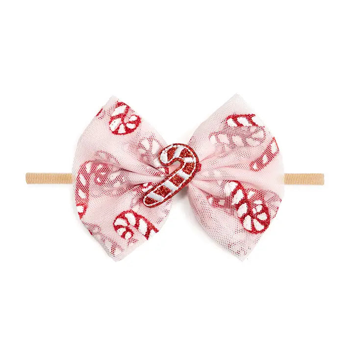 Candy Cane Confetti Christmas Tulle Bow Baby Headband