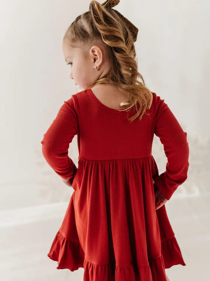 Girl's Ribbed Ballet Dress | Berry Red