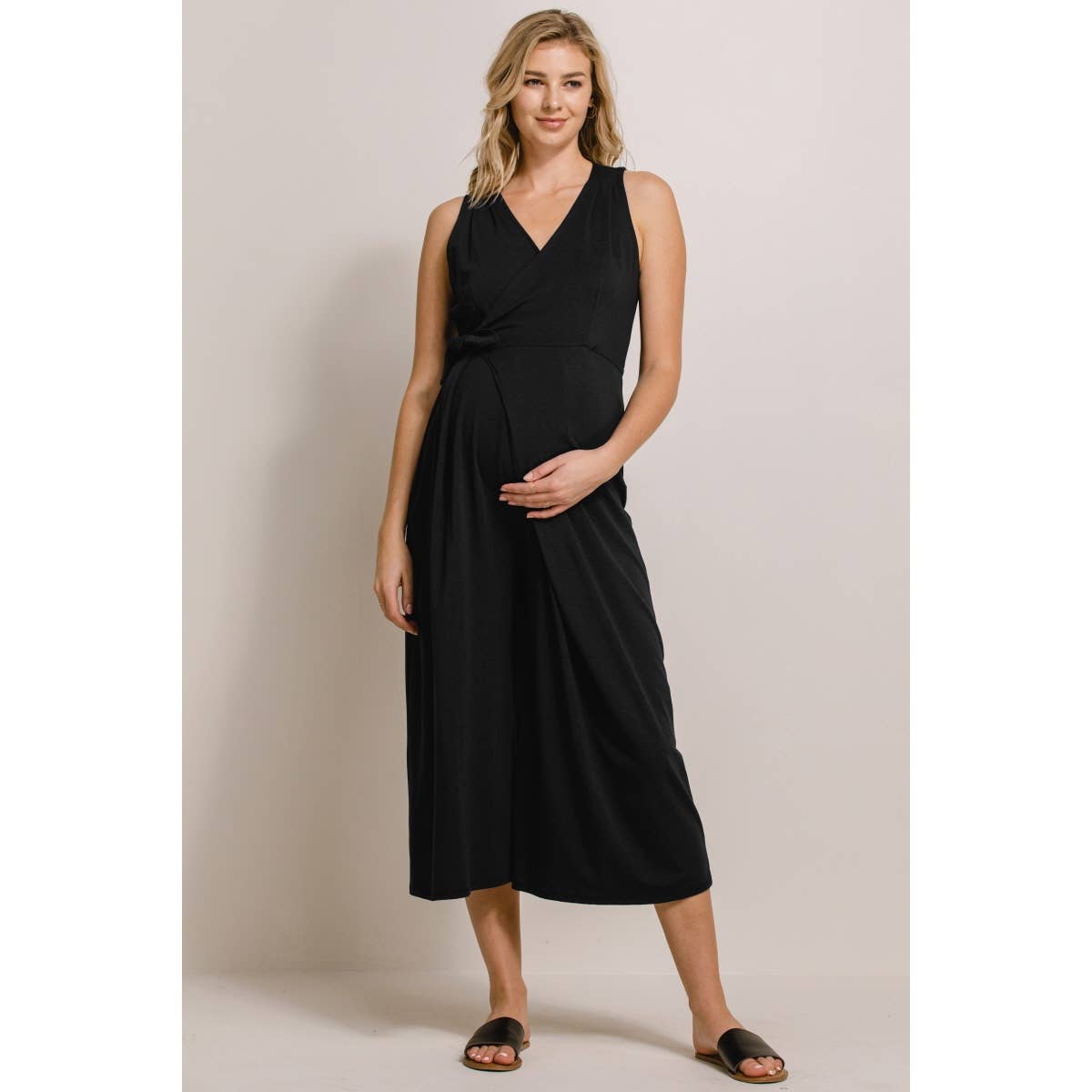 Sleeveless Maternity Wide Leg Jumpsuit | Black