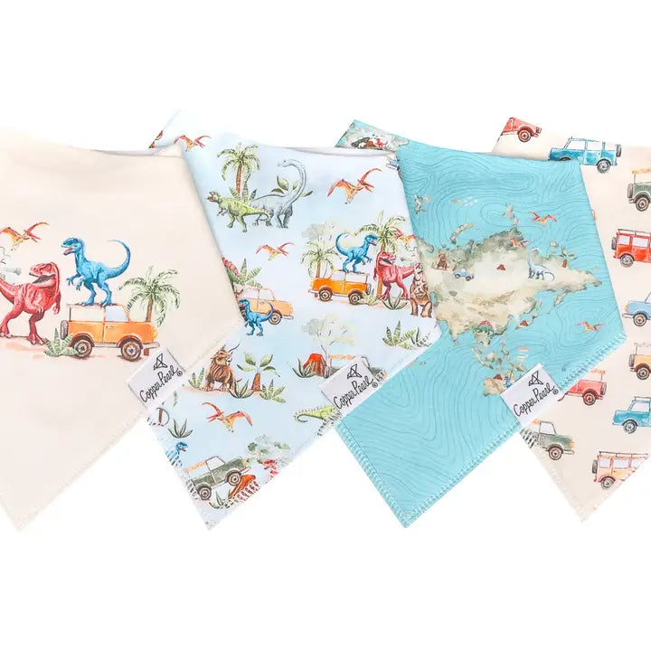 4 Pack Baby Bandana Bibs - Dino Explorer