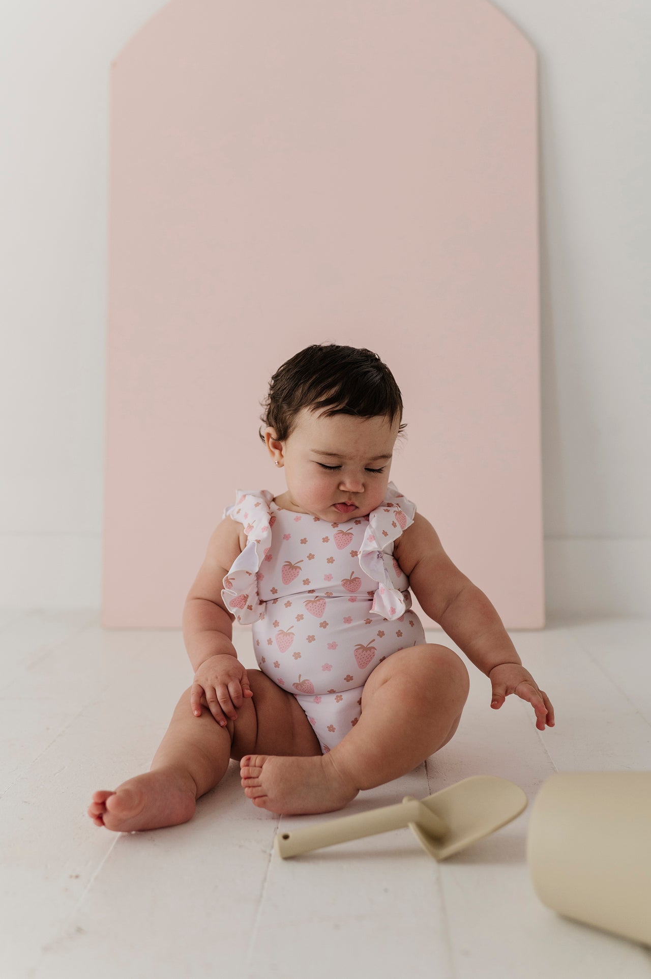 Girl's Ruffle Sleeve Cross Back Swimsuit | Strawberries