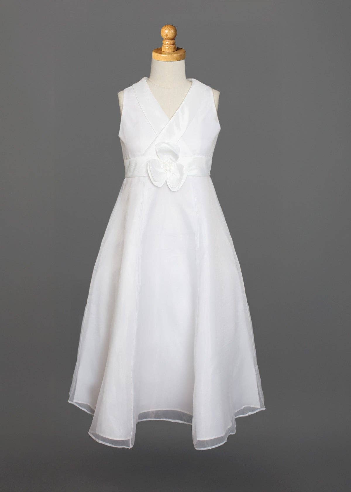 Crossover V-Neck Taffeta Communion Dress