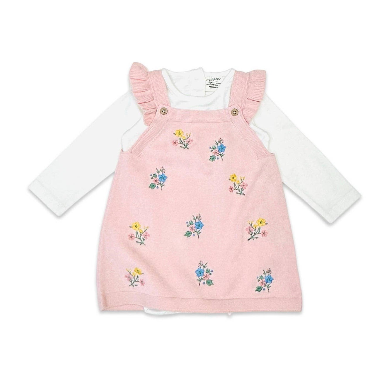 Ditsy Floral Embroidered Tunic Baby Knit Dress Set (Organic)