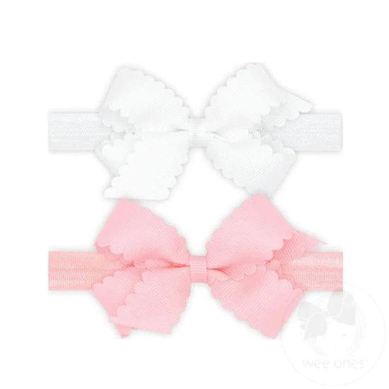 Two Mini Scallop Girls Hair Bows with Bands